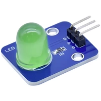 Blaues LED-Modul mit grüner LED, drei Anschlussstifte und beschriftetem Anschluss 'S', 'G' und 'P'. Genutzt für Elektronikprojekte.